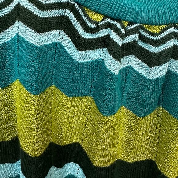 Daytrip Chevron Y2K Retro Metallic Knit Top Pullover Womens Medium Green Blue - Picture 5 of 6